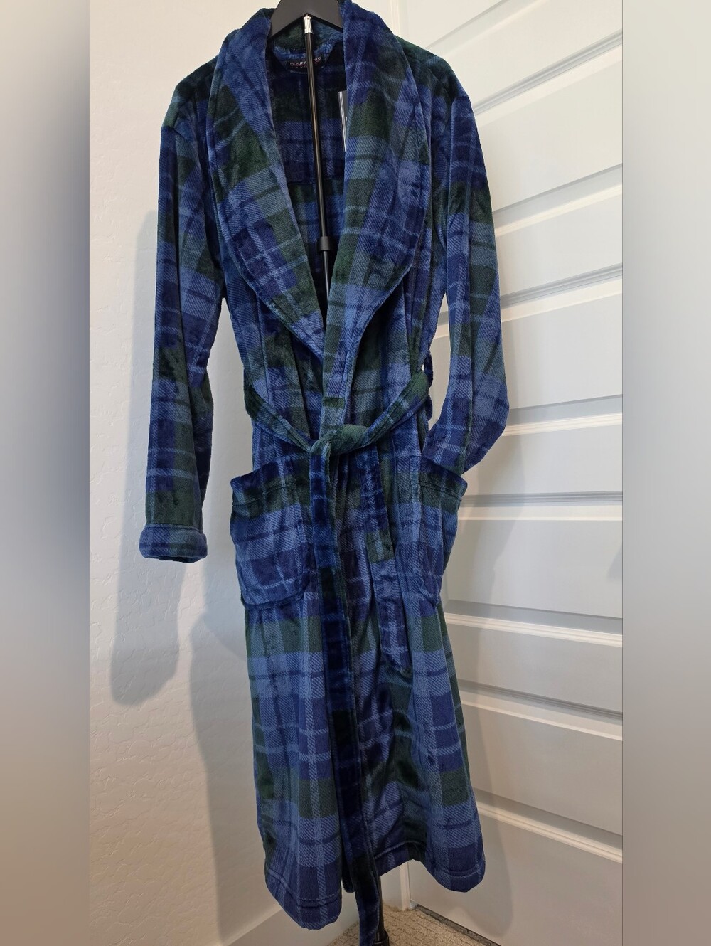 NWT Roundtree & Yorke Men's Blue Green Plaid Plush Fleece Robe Men's Big & Tall